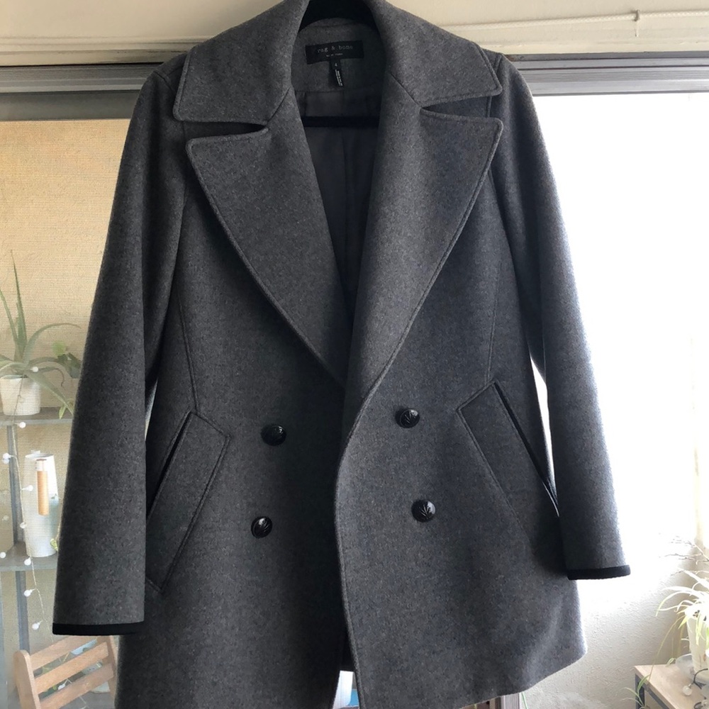 rag & bone Grey Peacoat, Size 4, New Condition